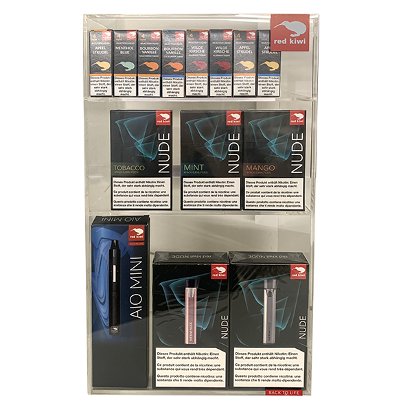 Red Kiwi Acrylic Display Liquids & e-Zigs